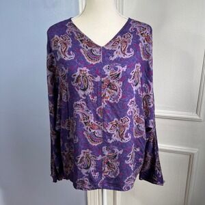 80s Vintage Christian Dior‎ Blouse Batwing Sleeve Purple Paisley Women's Size 14